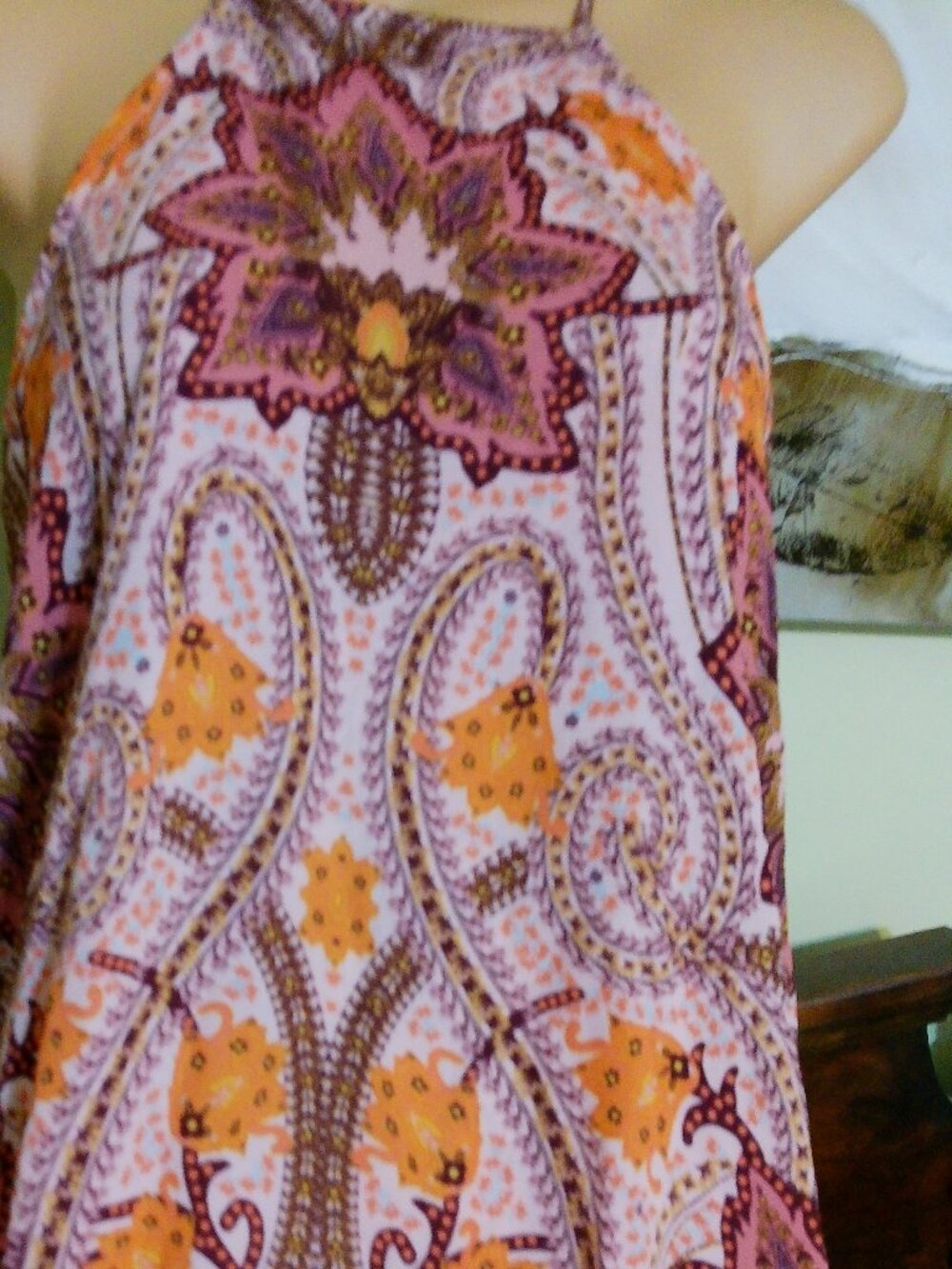 GB Paisley Sheer Side Slits Sheer Lined Boho NWT Long Flowy Maxi Dress SIZE SM - Picture 5 of 7